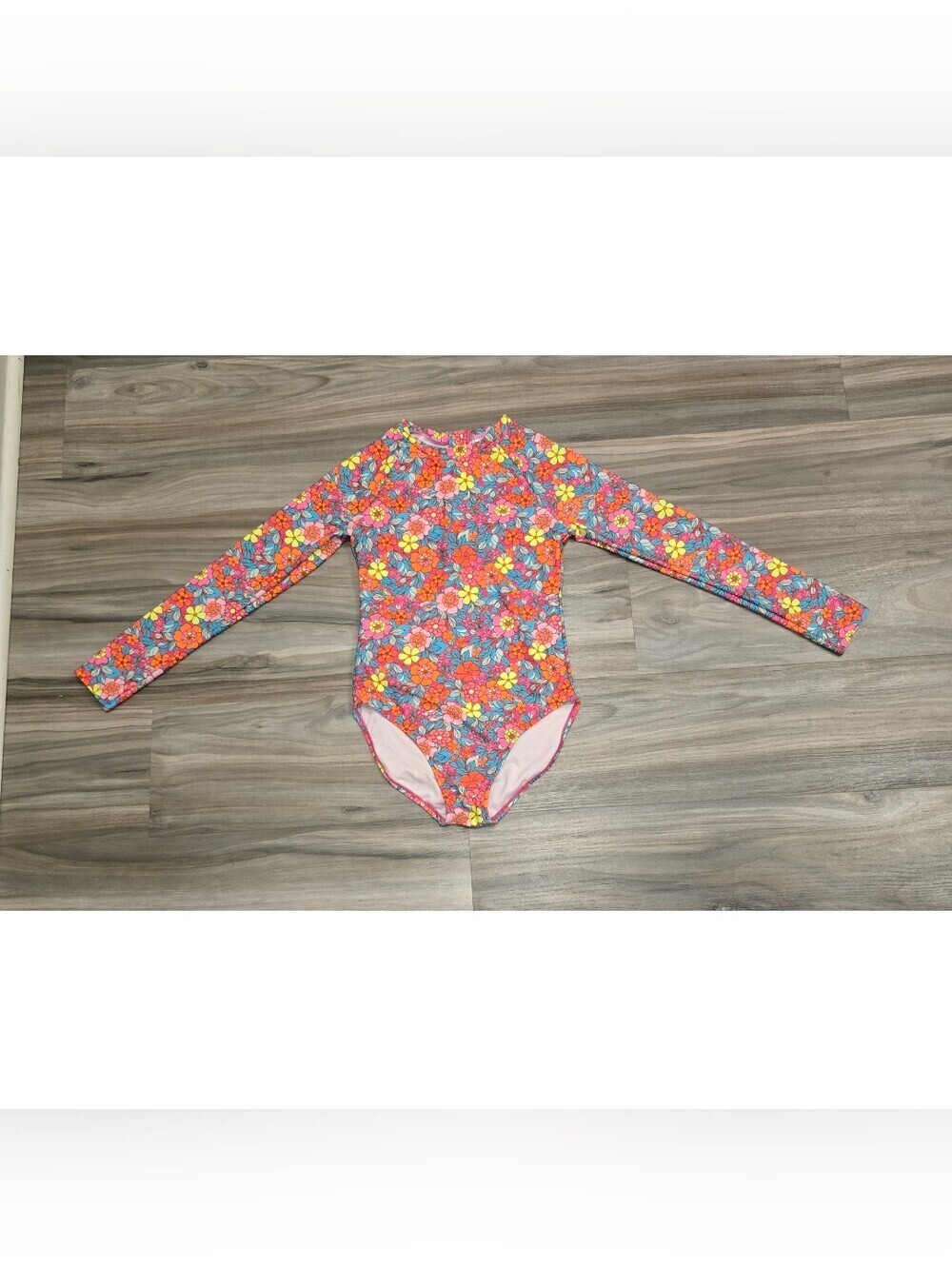 Cat & Jack Floral Long Sleeve Rash Guard Swimsuit Girls XL 14